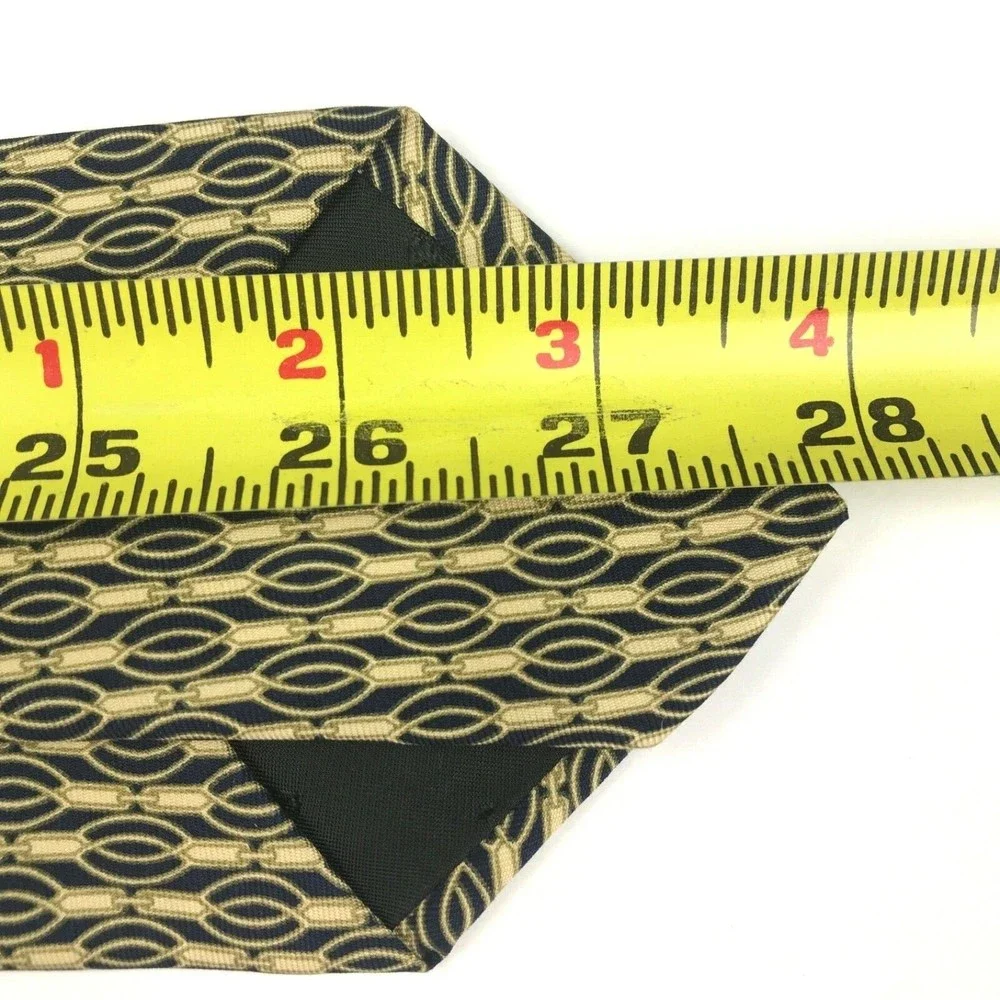 Ermenegildo Zegna Beige/Light Gold Navy Blue 100% Silk Necktie Made in Italy 56